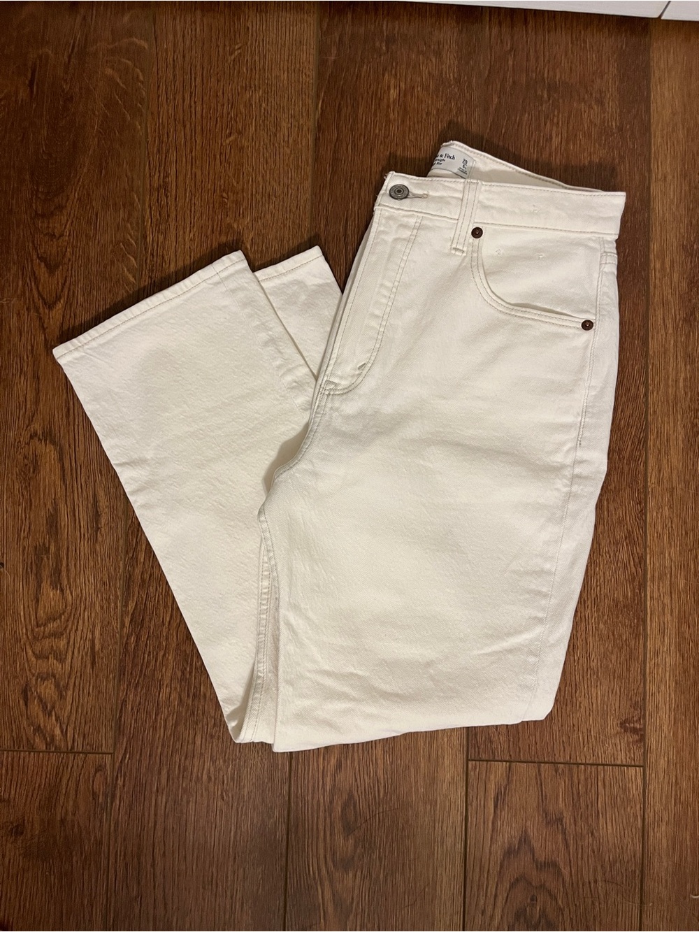 Ankle Straight High Rise Cream Jeans